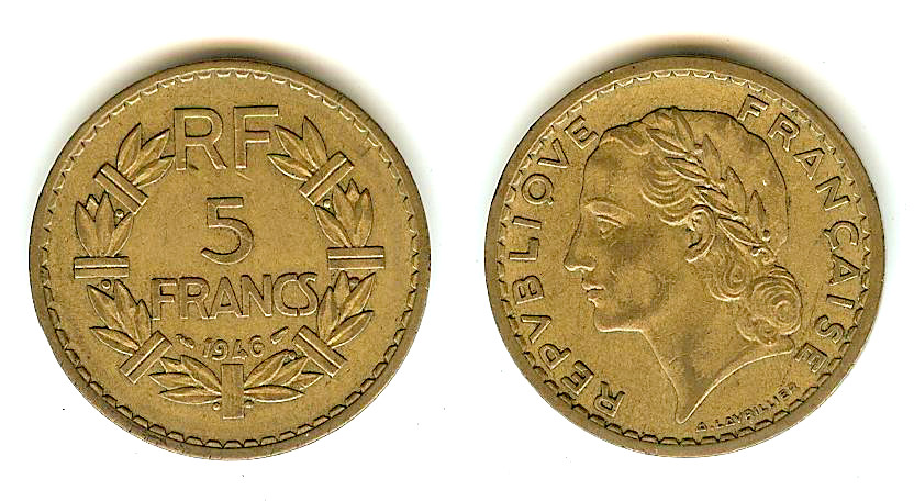 5 francs Lavrillier, bronze-aluminium 1946 TTB